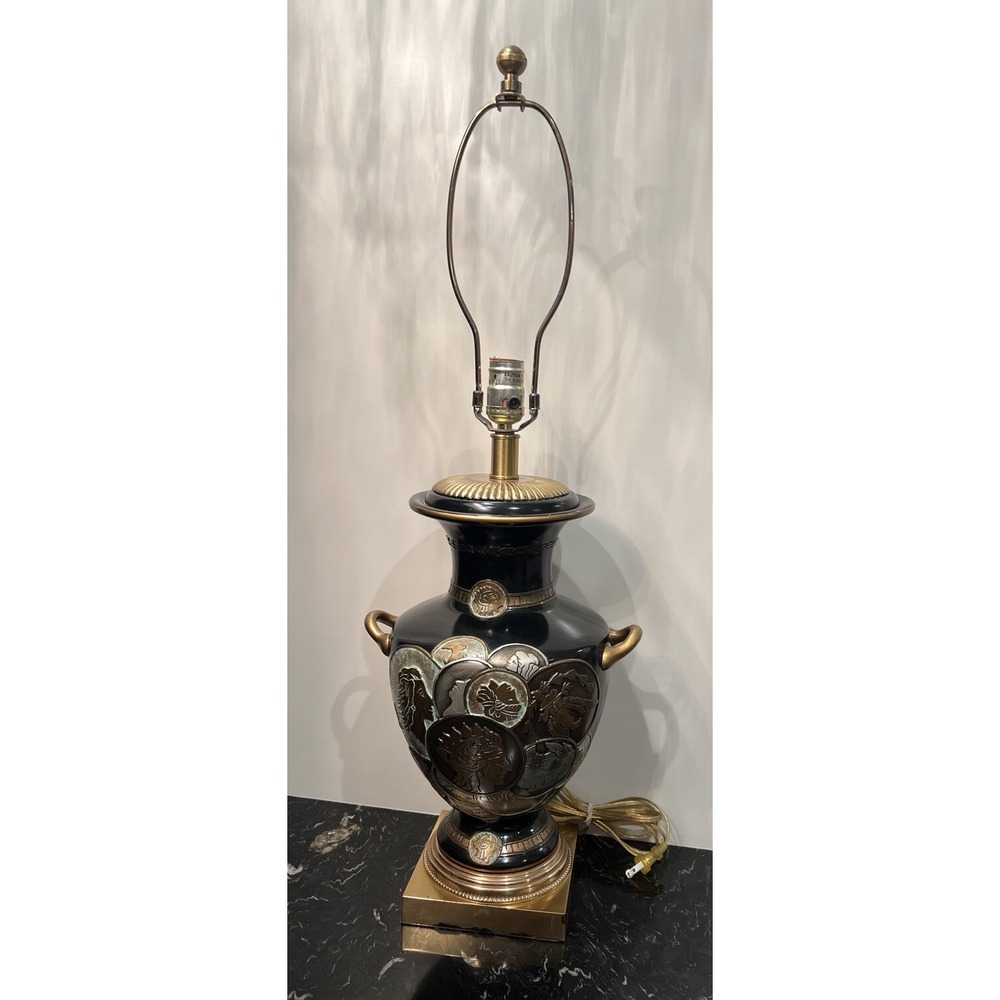 Vintage Frederick Cooper Antique Coins Jar 3 Way Table Lamp 30.75"